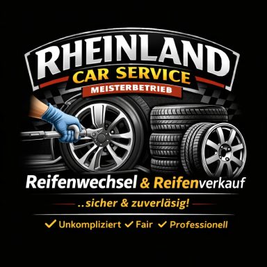 Logo von Rheinland Car Service mit Betonung auf Reifenwechsel und Reifenverkauf.