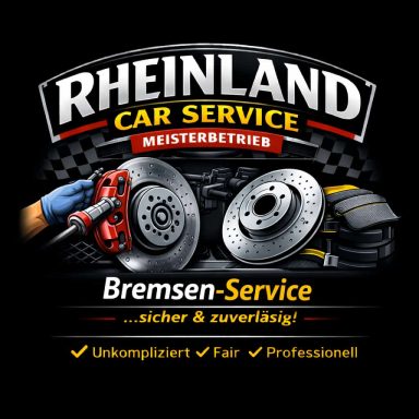 Rheinland Car Service Logo mit Bremsen und Reparaturdiensten, professionell und zuverlässig.